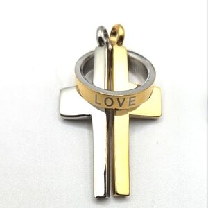 🟢3/$19🟢 Cross LOVE Pendant Gold Silver Plated Steel Unisex Couples
